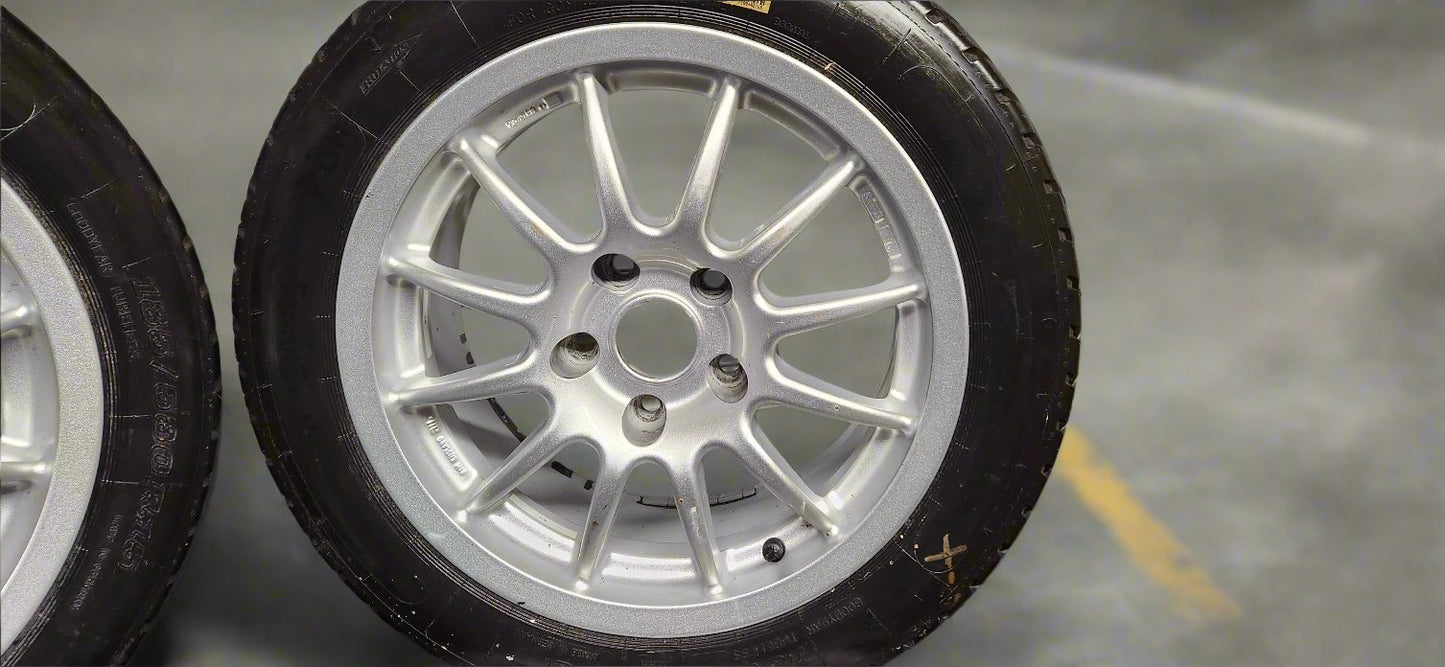 5 X 110 Team Dynamics Pro Race 1.2, 15" Alloy Wheels & Goodyear (Dunlop) Full Wet Tyres. (Set of 4)