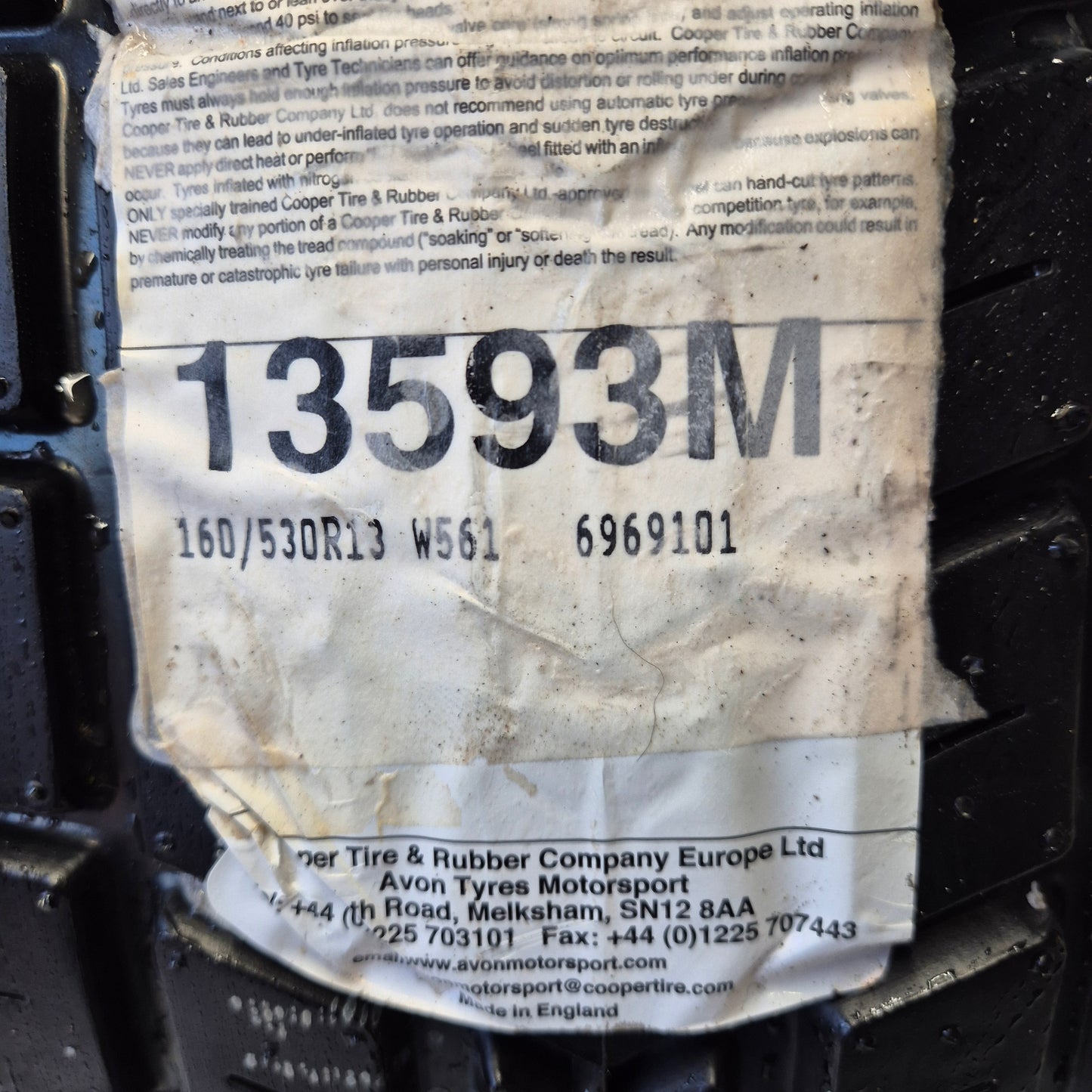 Avon 160/53/13 Wet Racing Tyres (New Pair)