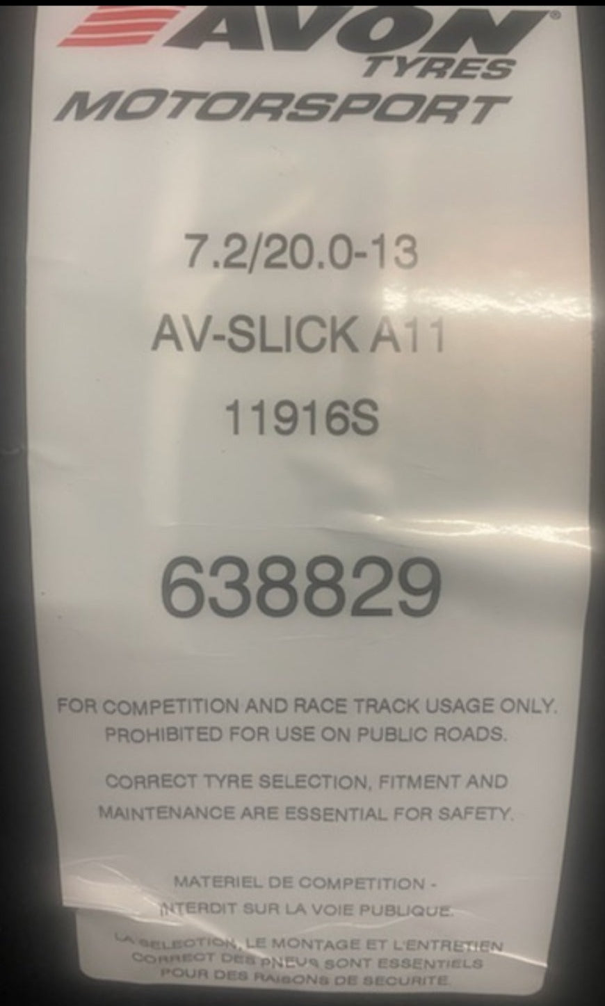 Avon 7.2/20.0/13 (11916S) Slick Racing Tyres. New. Monoposto / Single Seater
