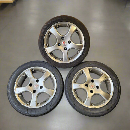 15" Ford / Peugeot 4 x 108, 1000 Mille Alloy Wheels with 185/58/15 Wets