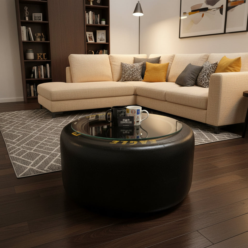 Goodyear F1 Racing Slick Tyre Coffee Table With Glass