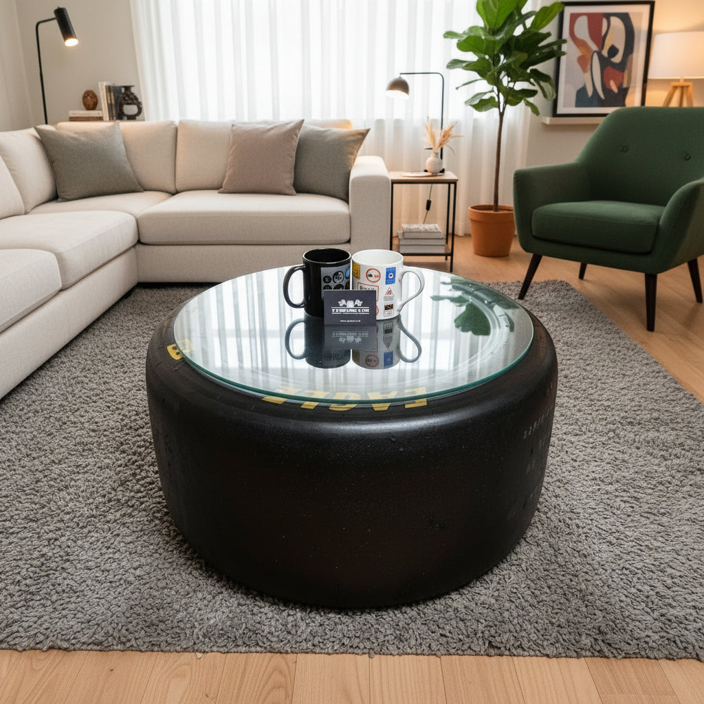 Goodyear F1 Racing Slick Tyre Coffee Table With Glass
