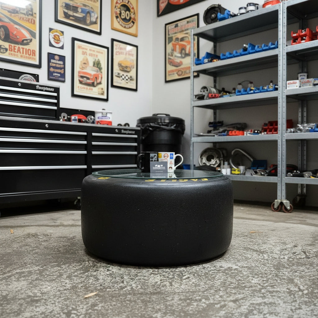 Goodyear F1 Racing Slick Tyre Coffee Table With Glass