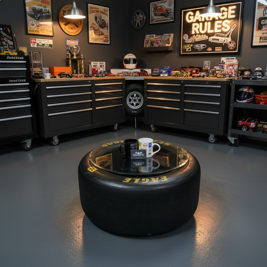 Goodyear F1 Racing Slick Tyre Coffee Table With Glass