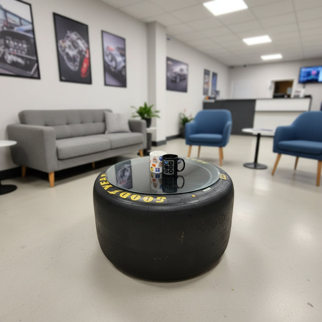 Goodyear F1 Racing Slick Tyre Coffee Table With Glass