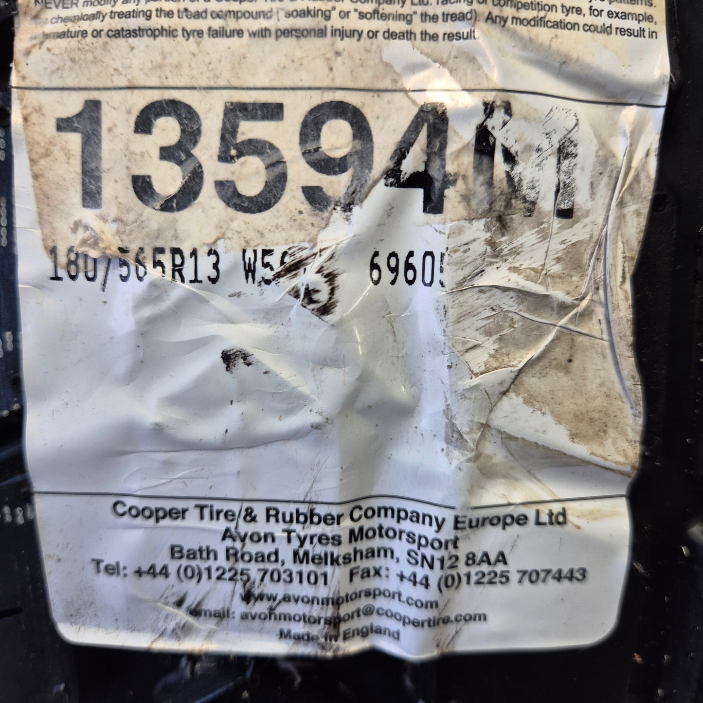 Avon 180/565/13 Wet Racing / Trackday Tyres (New Pair)