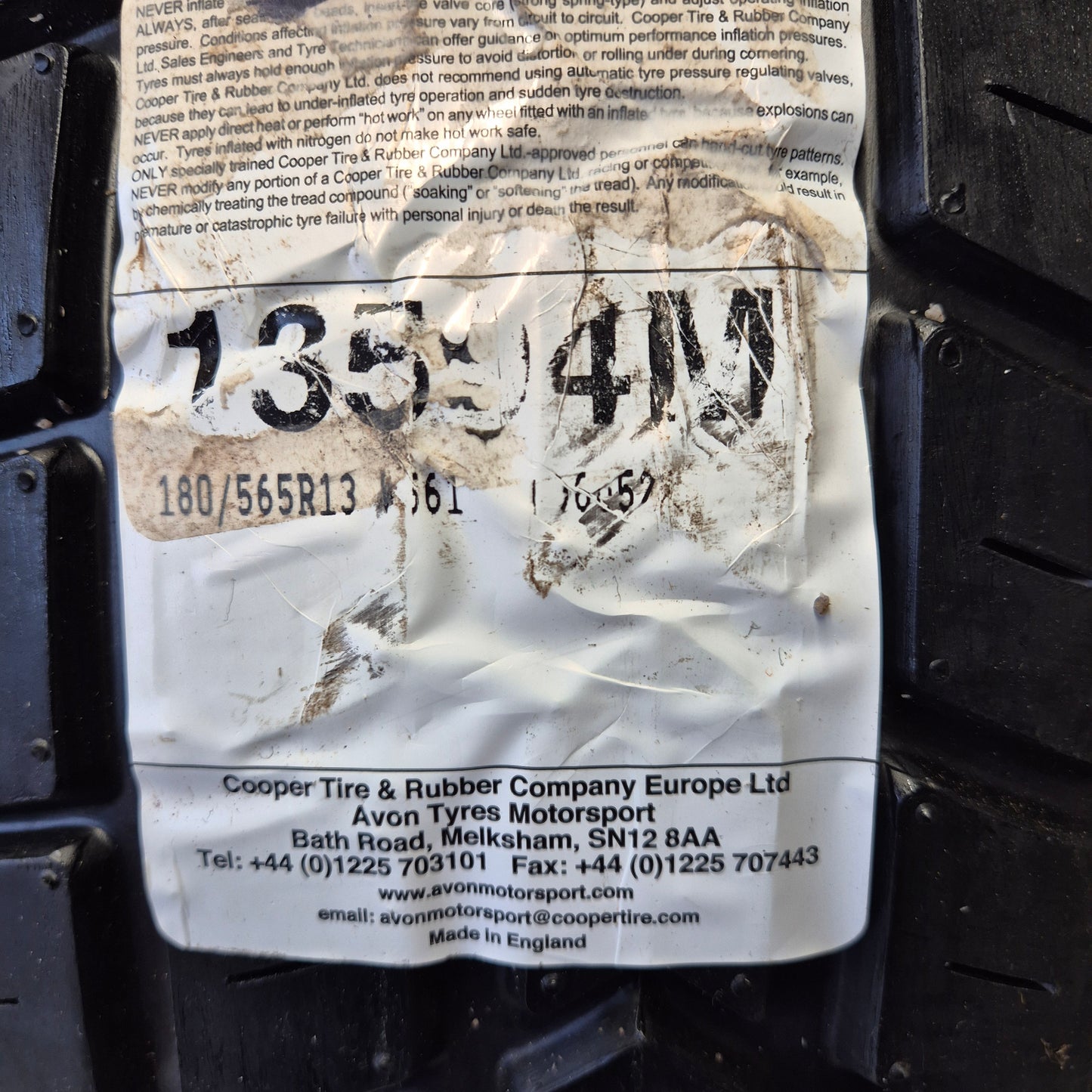 Avon 180/565/13 Wet Racing / Trackday Tyres (New Pair)