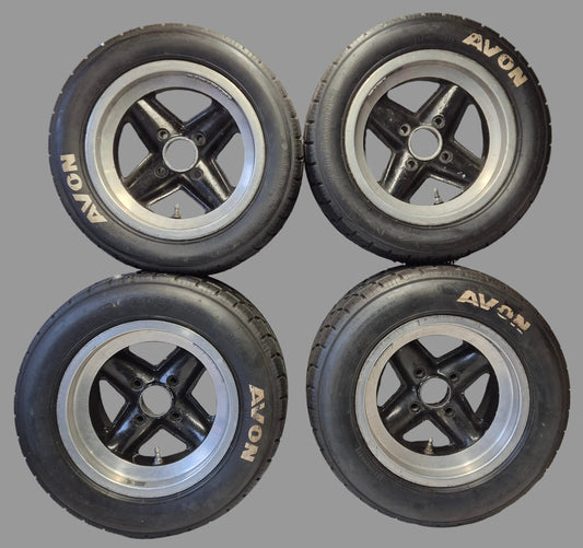 FF2000 Centre Lock or Studs Revolution Alloy Rims and Avon Wets