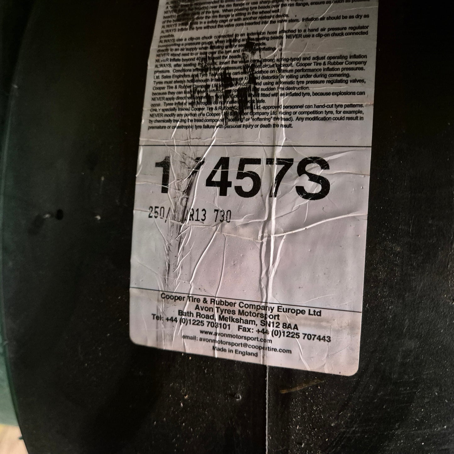 Avon 250/57/13 Slick Racing Tyres. New.