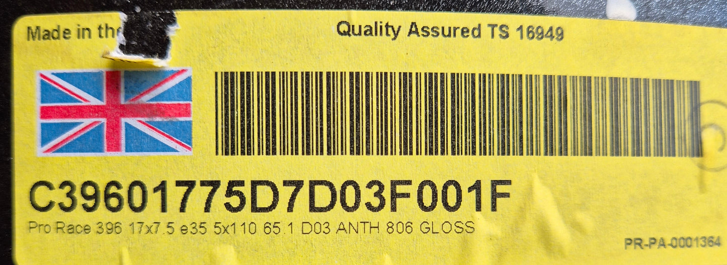 5 X 110 Team Dynamics Pro Race 1.2.  17" Alloy Wheels