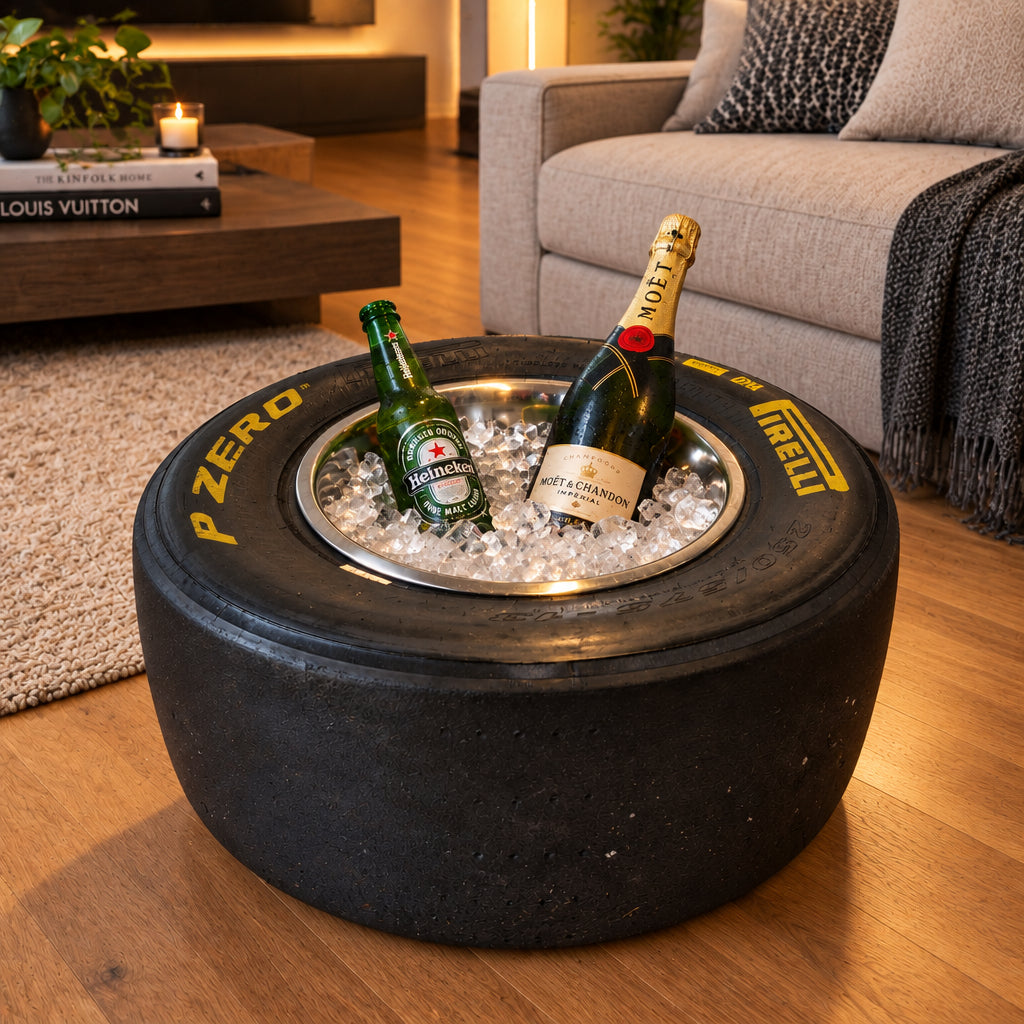 F1 / Le Mans Pirelli Motorsport Racing Slick Tyre Coffee Table / Drinks Cooler
