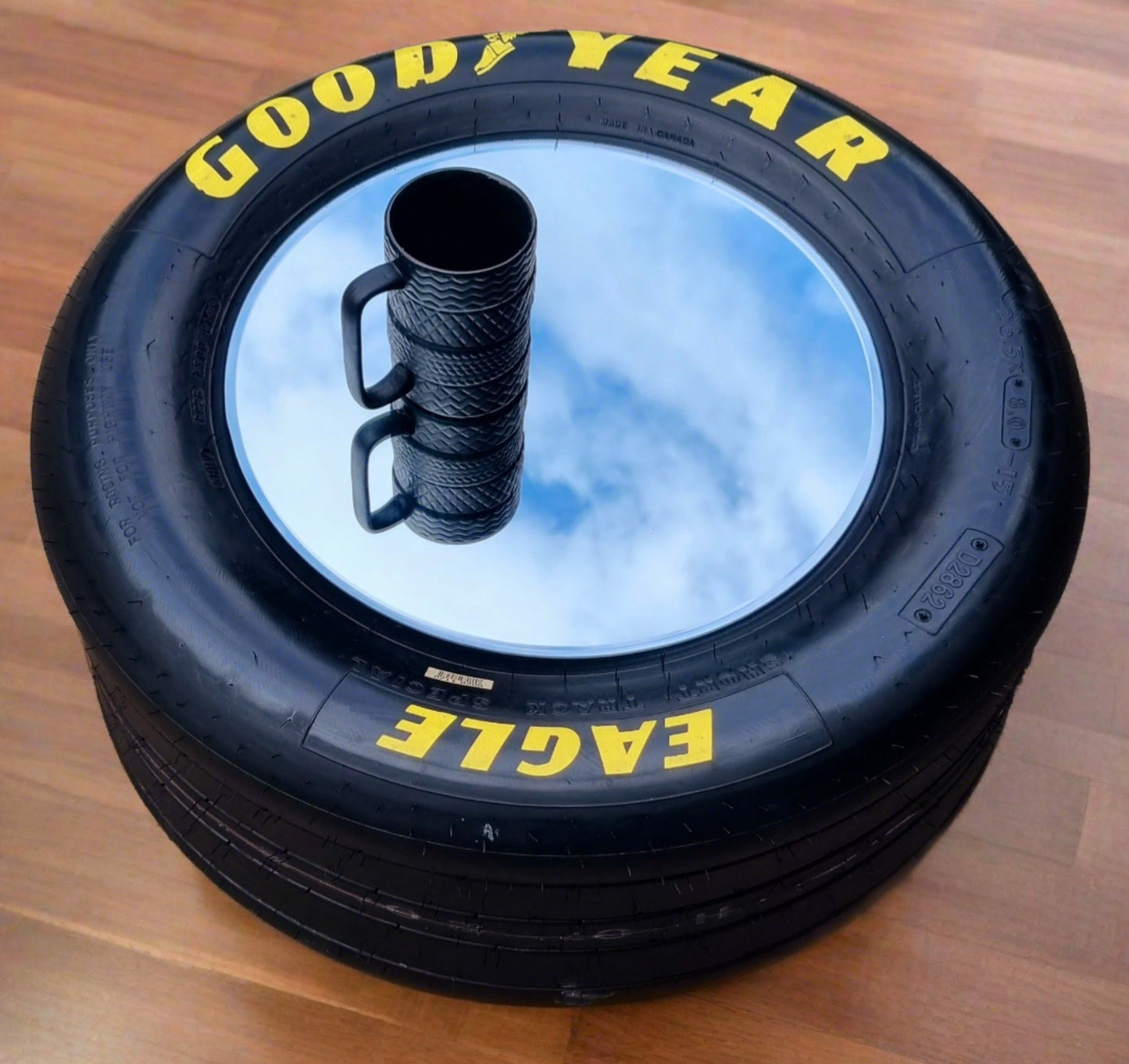 Motorsport Racing Slick Tyre Coffee Table with mirrored top